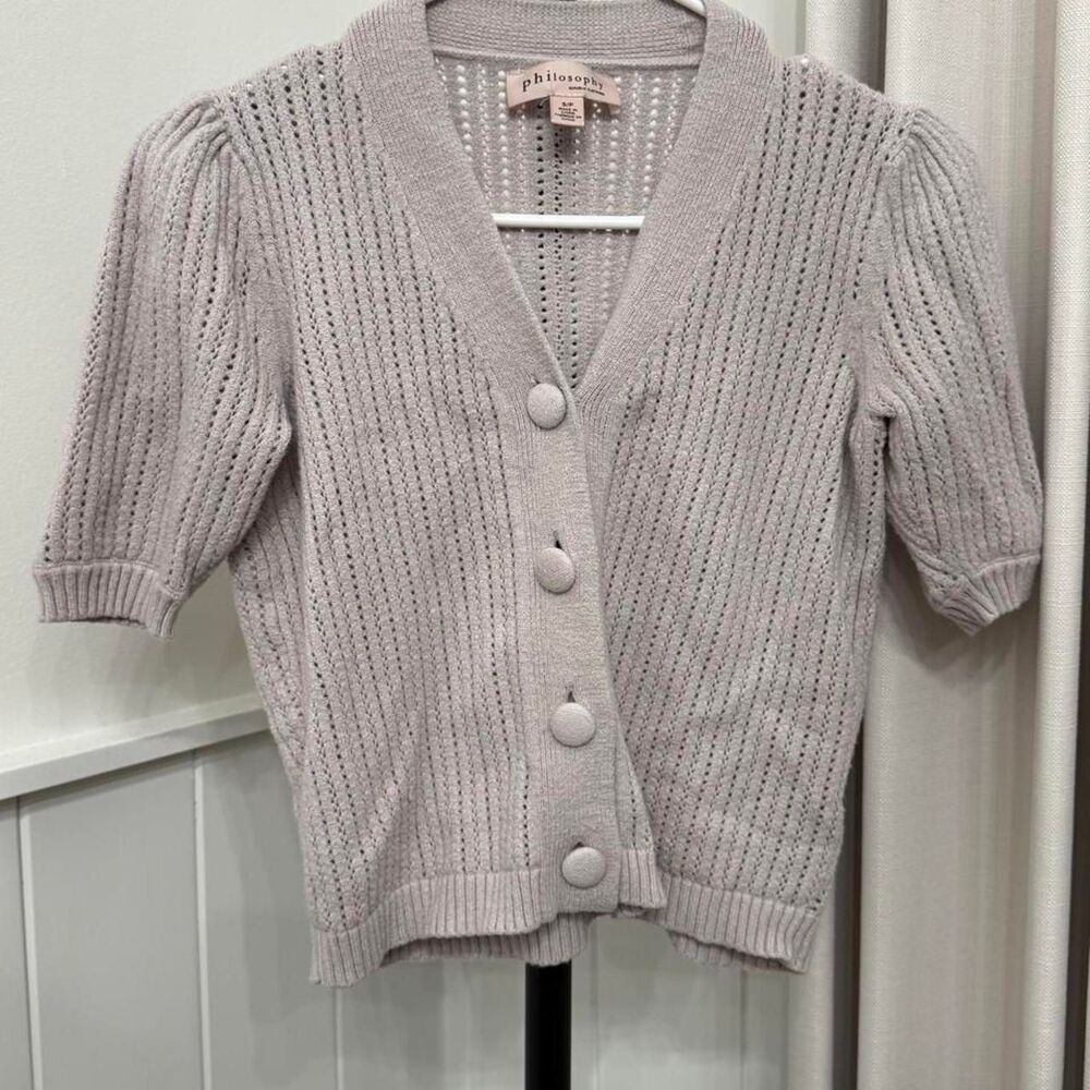 Puff Sleeve Open Knit Cardigan Small